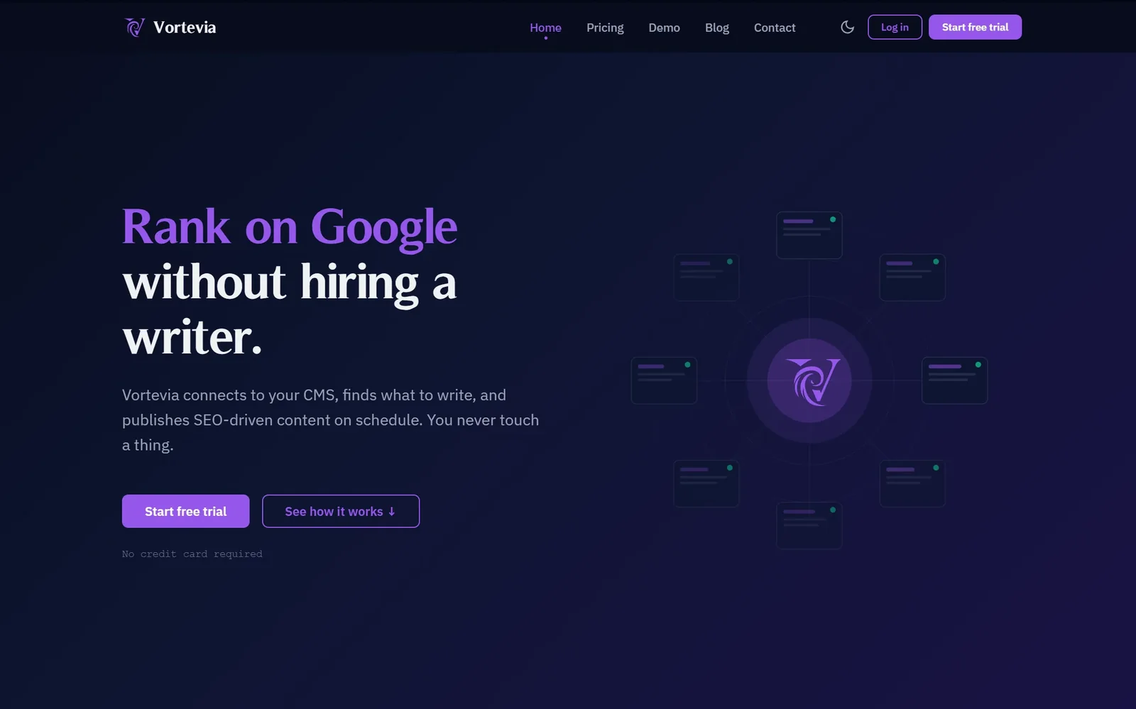 Vortevia homepage hero section showing the headline and pipeline diagram