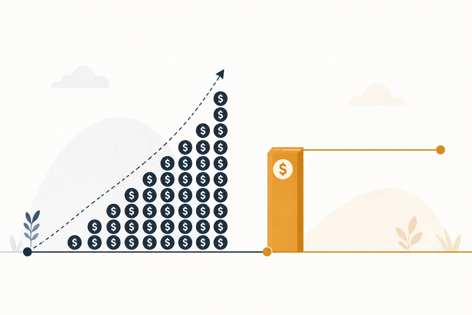 Illustration representing rising subscription costs versus a flat custom software investment over five years