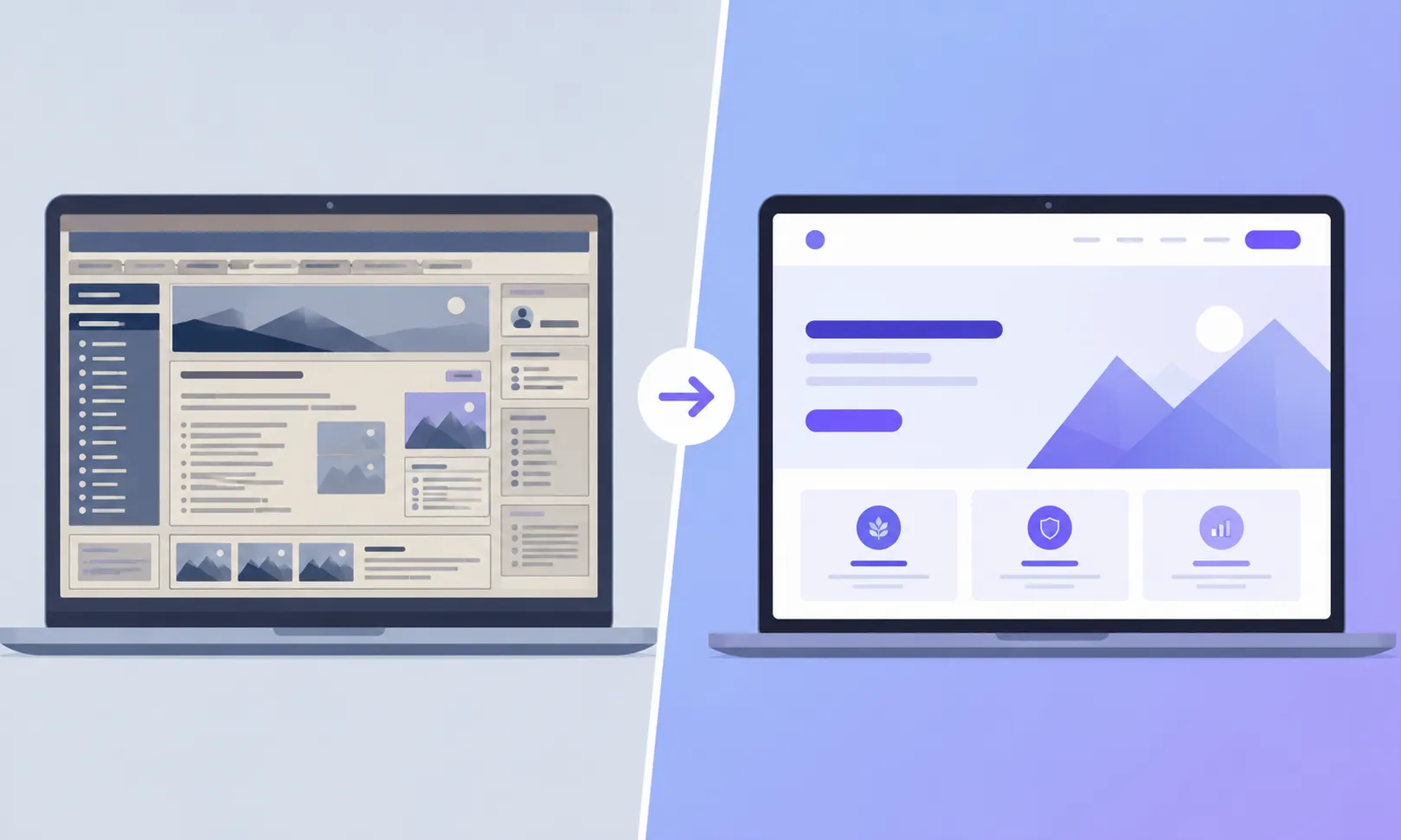 Comparison of an outdated website design next to a modern redesigned version